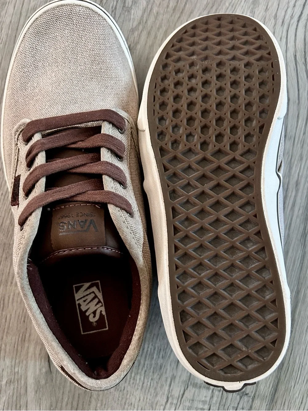Vans Beige Canvas Low-Top Sneakers with Brown Accents